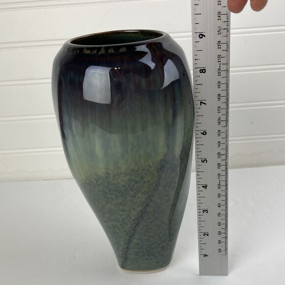 Vintage Bill Campbell Art Pottery Purple Blue Drip Glaze Twist Vase 9” Vessel - Picture 5 of 6